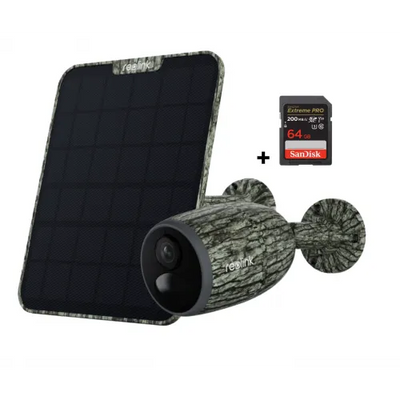 Kamufliažinės spalvos Reolink Go Plus 4G LTE kamera + Saulės elementas 6W+ 64GB SD kortelė